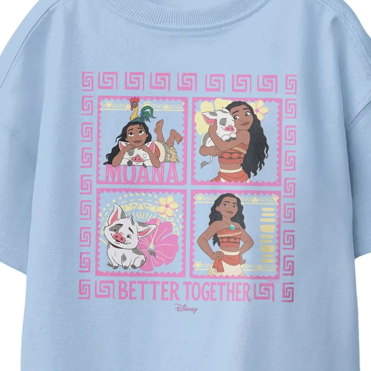 Детская футболка с принтом Moana Better Together Squares Disney, Light Blue — фото 3