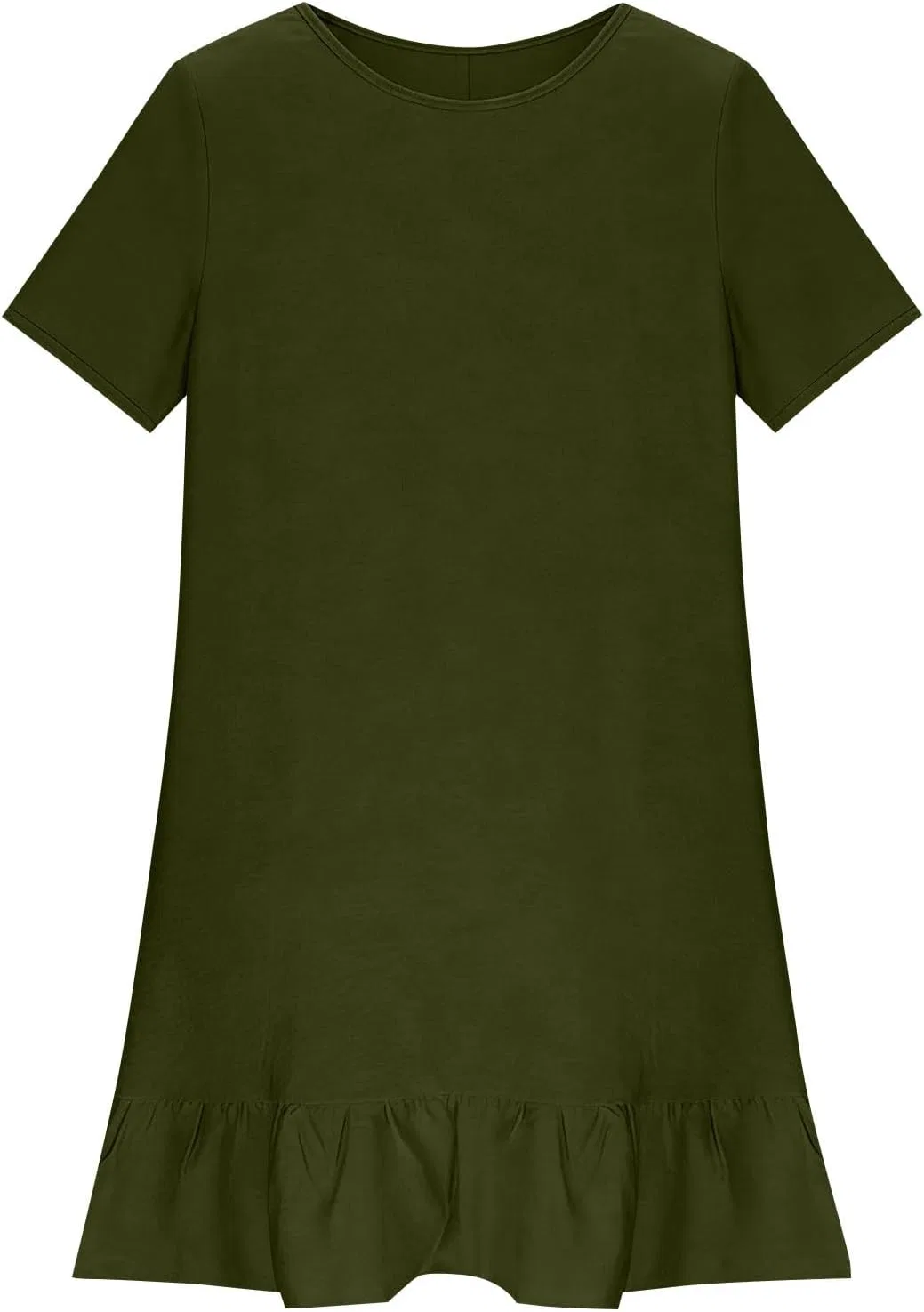 Женское летнее мини-платье babydoll с короткими рукавами и карманами, Army Green — фото 4