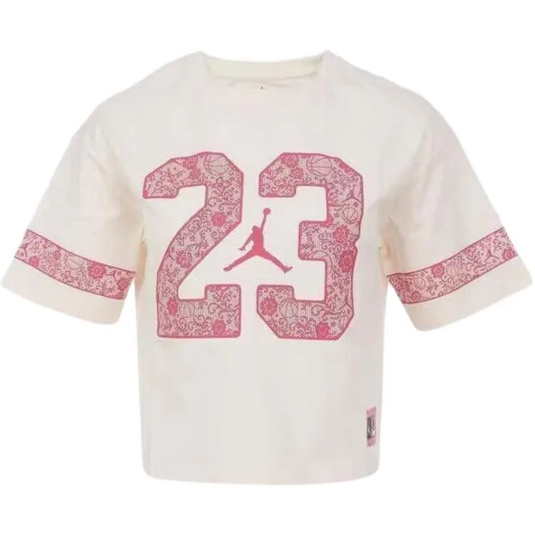 Детская футболка с круглым вырезом Jordan White/Pink