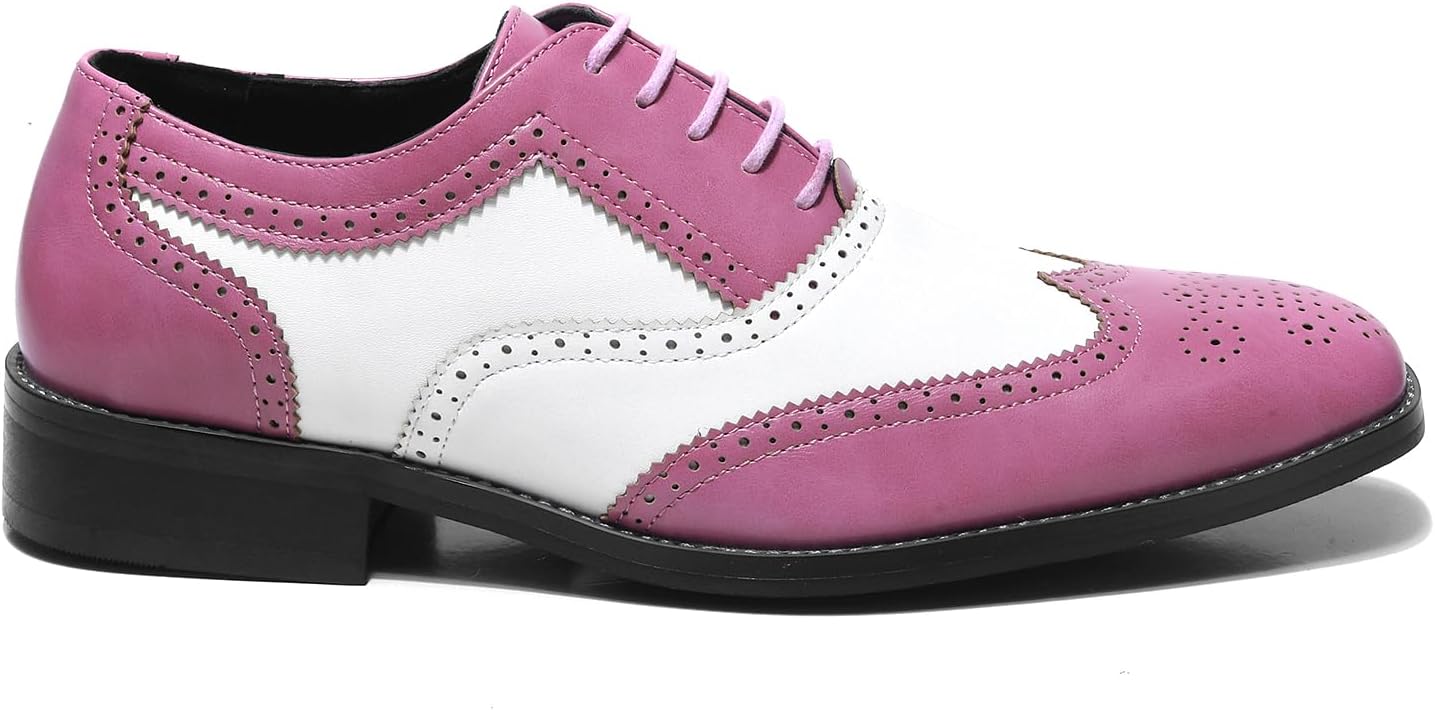 

Мужские классические туфли с крыльями Metrocharm двухцветные, искусственная кожа, стиль броги, шнуровка для официальной одежды, MC118, белый/розовый