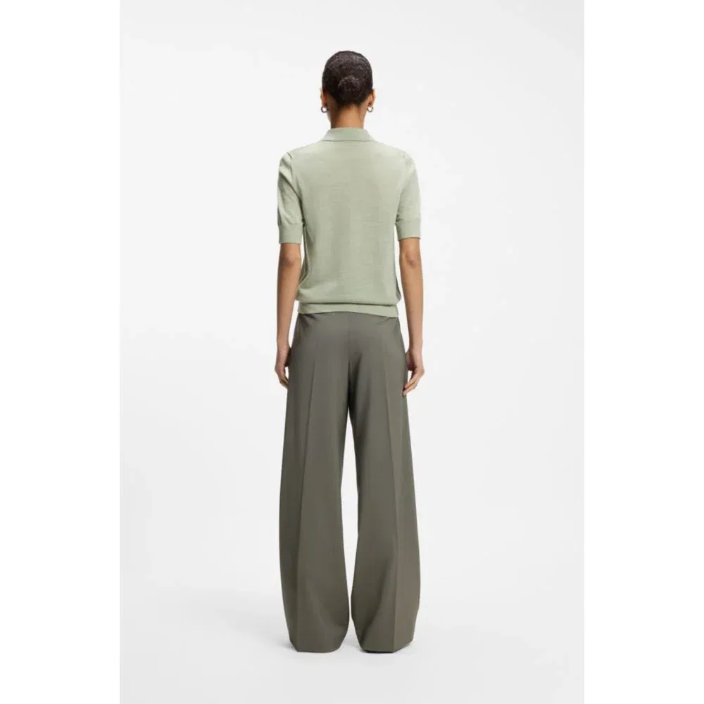 Женское вязаное поло из мериносовой шерсти BOSS, Light Green — фото 4