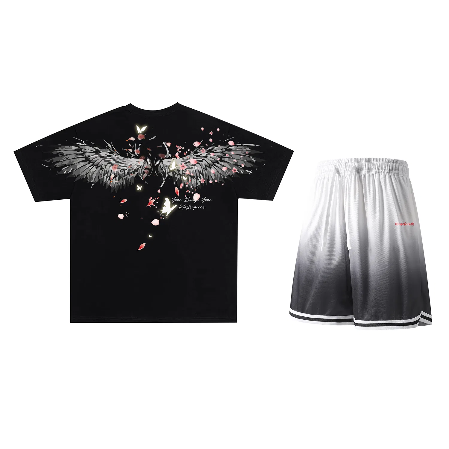 Детский спортивный комплект унисекс с принтом Black Black White Gradient Shorts MUSCLETECH