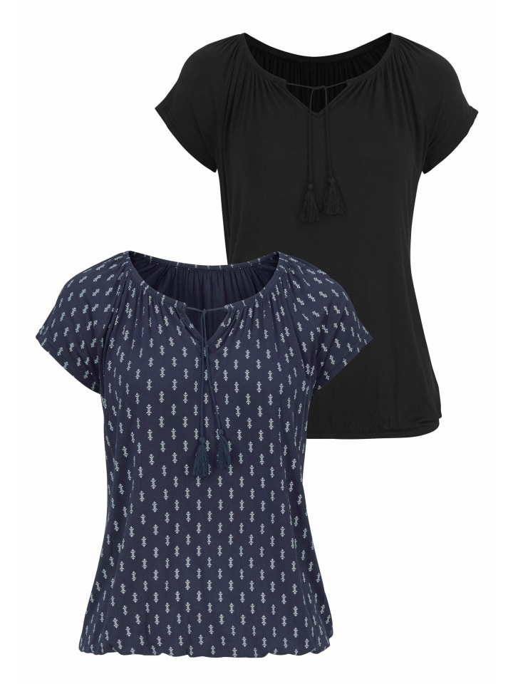 

Футболка Vivance с темно-синим узором, черная Vivance