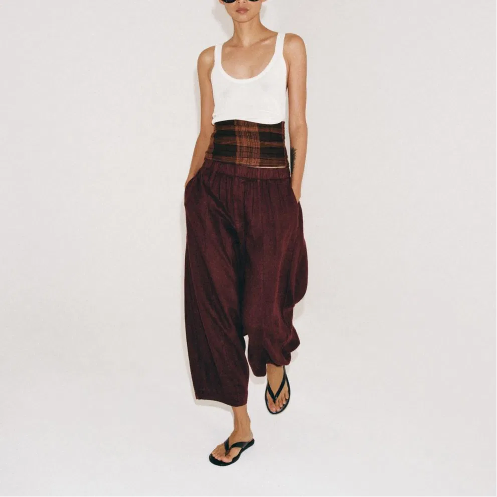Женские повседневные брюки с зауженным кроем Burgundy ZARA, Burgundy — фото 4