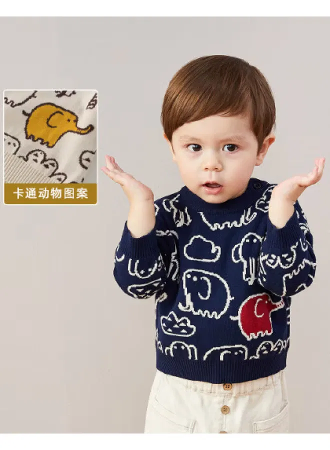 Пуловер с вязаным узором Doodle Home, синий