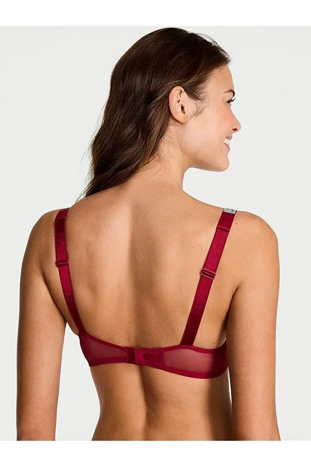 Женский бюстгальтер с кружевом Sparkling strap lace lightly padded supportive low-cut demi bra Victoria'S Secret, Bright Red — фото 2