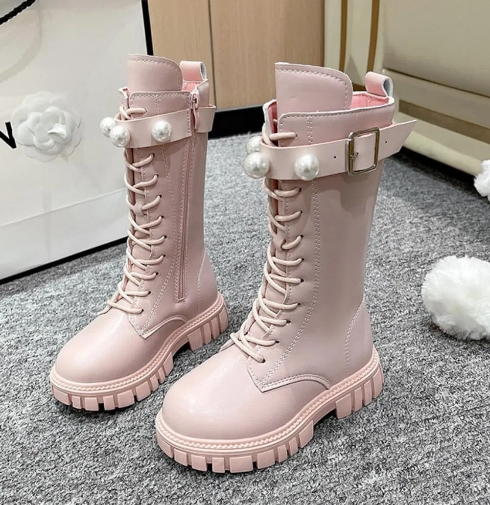 Детские ботинки для девочек на шнуровке с боковой молнией Lglmqxtm, Pink — фото 2