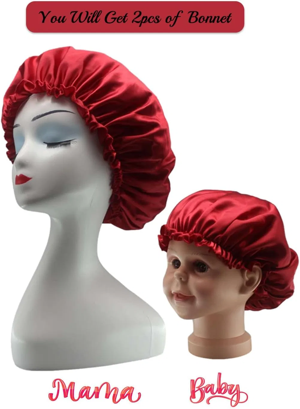 Набор шапочек для душа из сатина, SweetEver, 2 шт., 31/25 см, Wine Red — фото 2