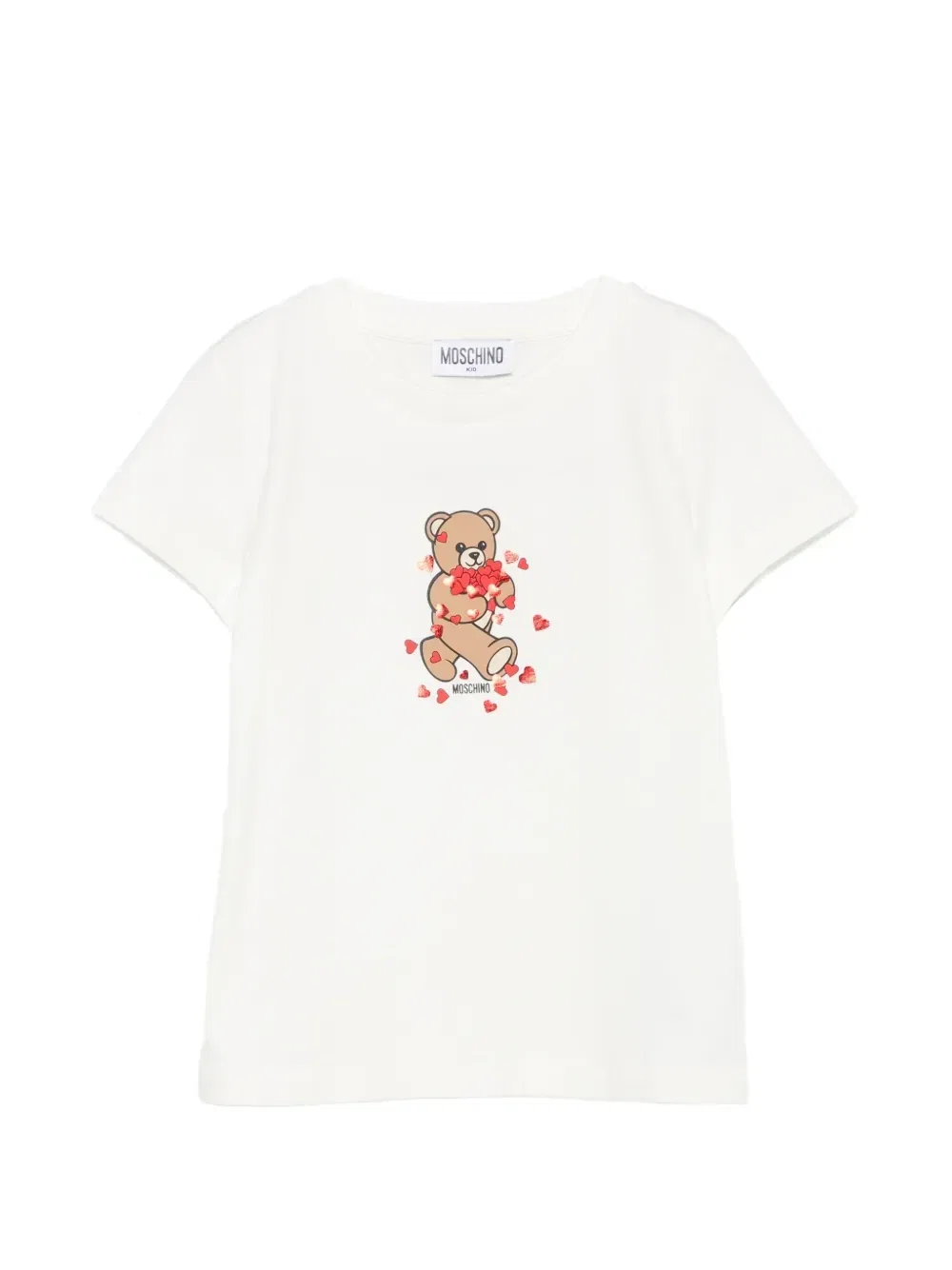 Хлопковая футболка с принтом «мишка Тедди и сердце» Moschino Kids, белый
