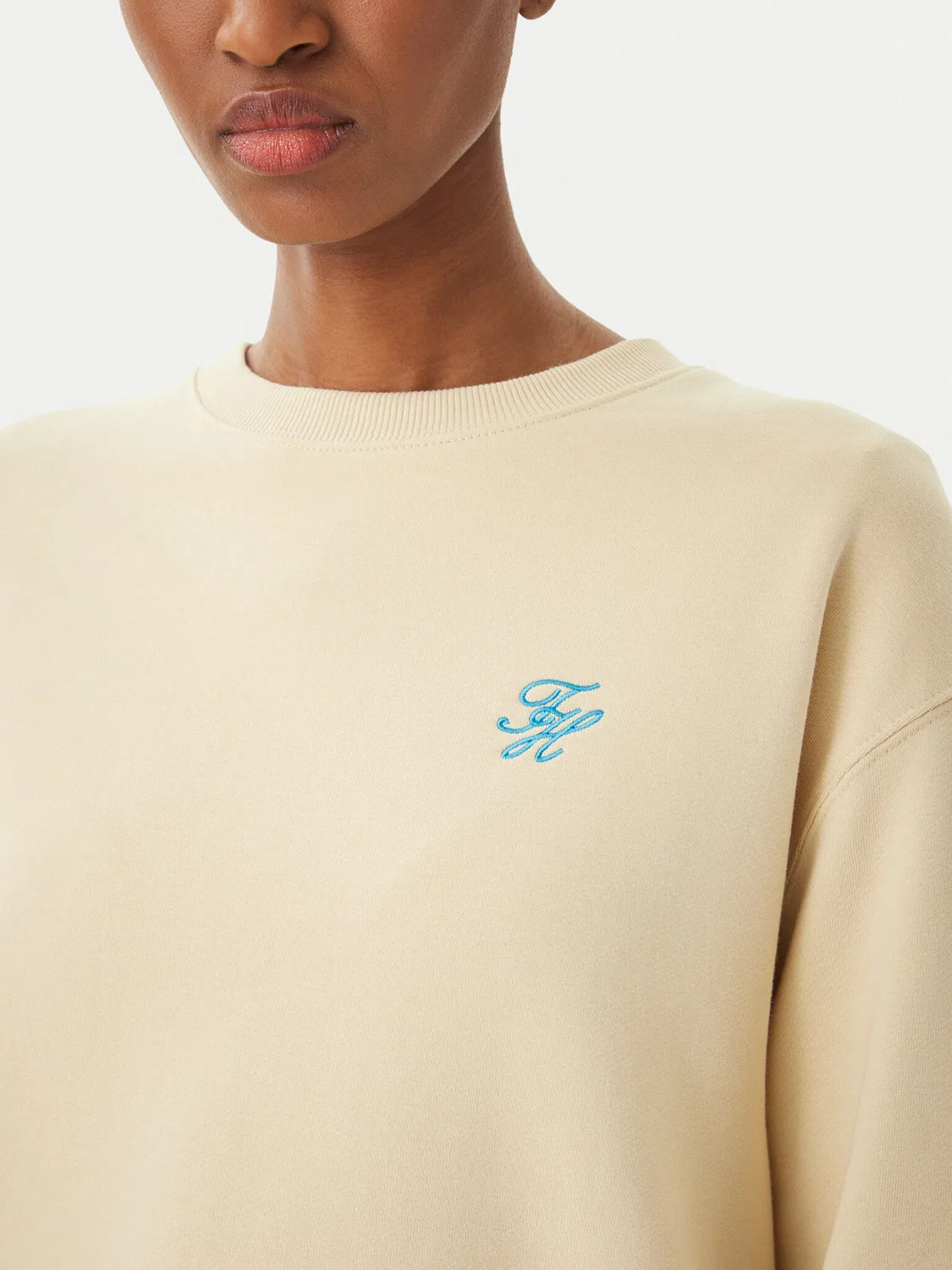 Женский свитшот свободного кроя Logo Embroidery Tommy Hilfiger, светло-бежевый — фото 4