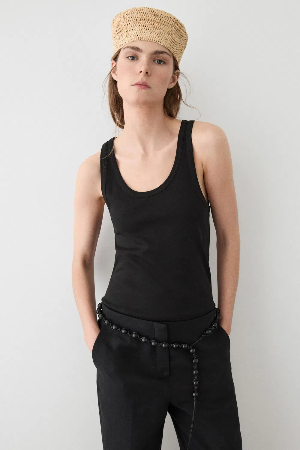Футболка без рукавов, 100% хлопок Massimo Dutti, черный — фото 4