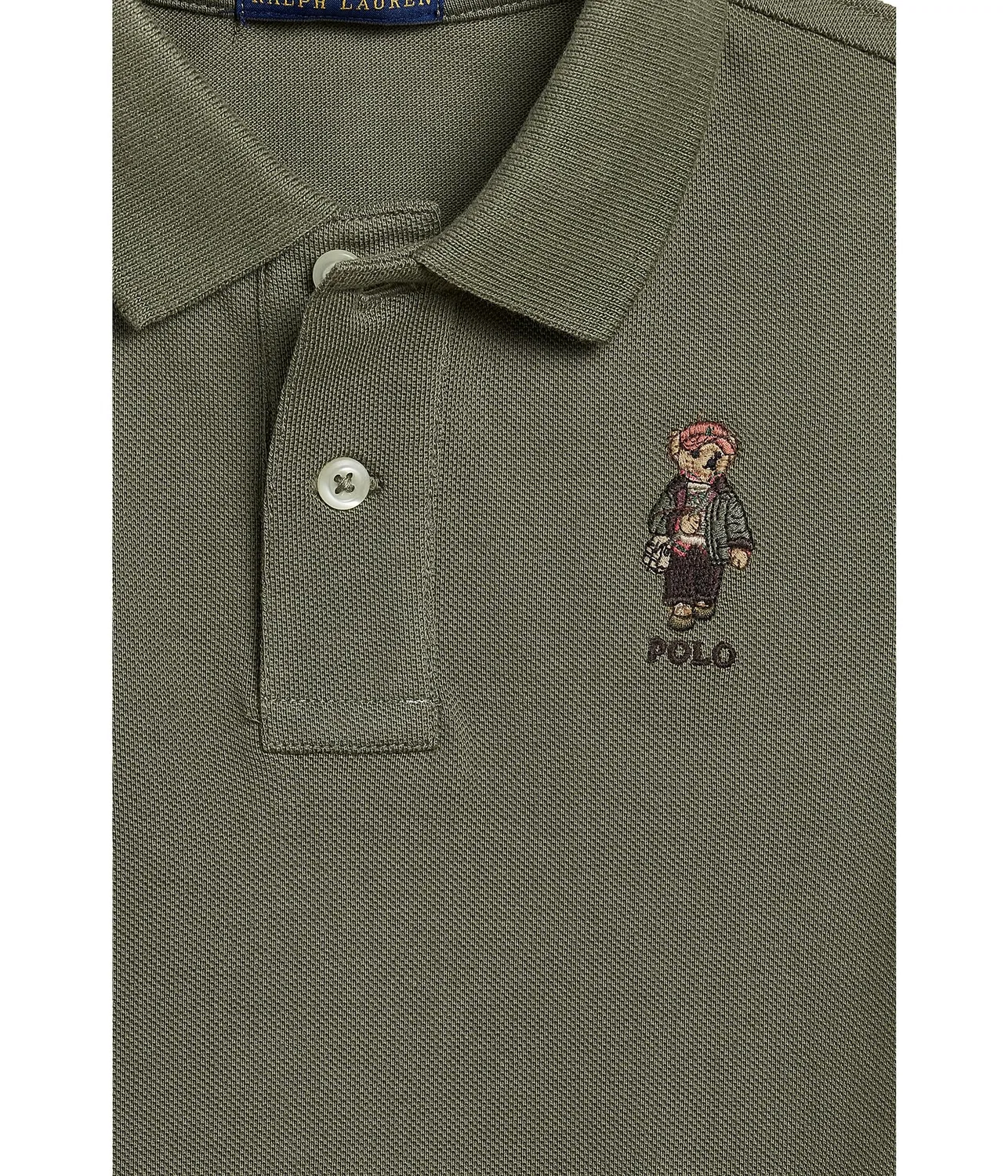 Поло Polo Bear из хлопковой сетки (для малышей/детей младшего возраста) Polo Ralph Lauren Kids, Cruise Olive — фото 3
