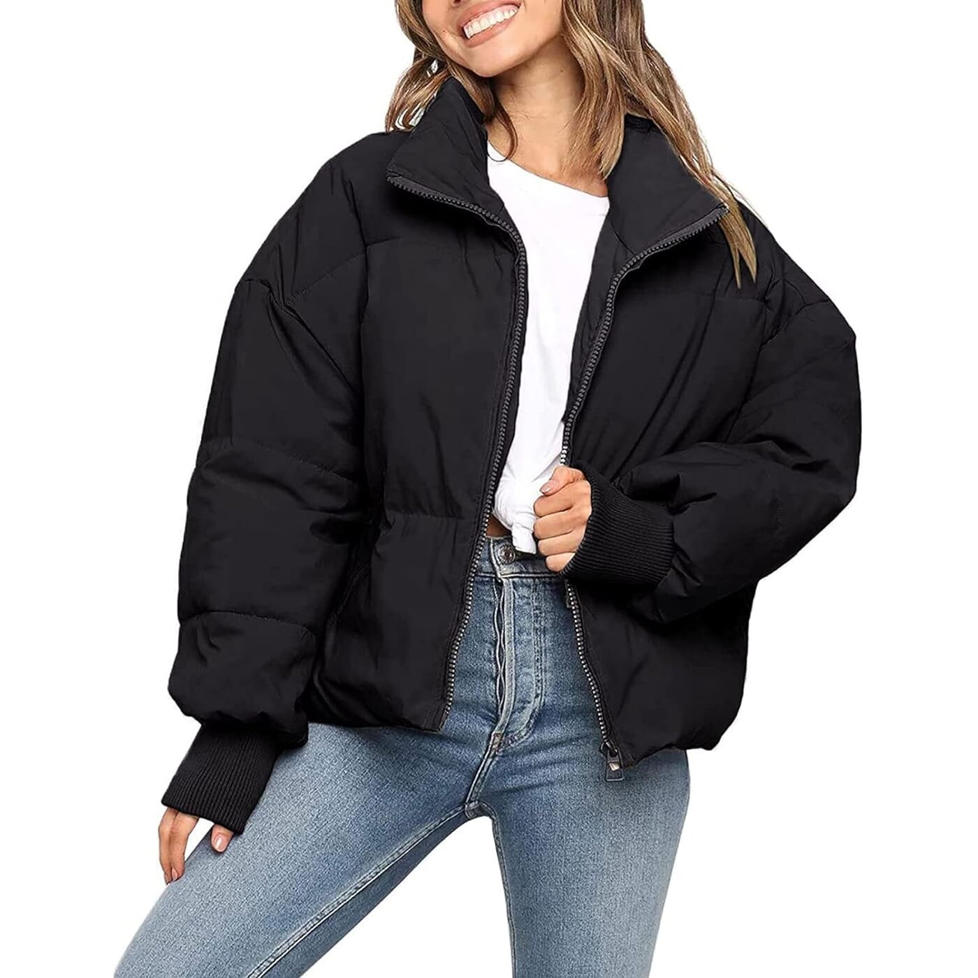 

Куртка Flygo Lightweight Zip Up Stand Collar Quilted Winter Cropped, черный