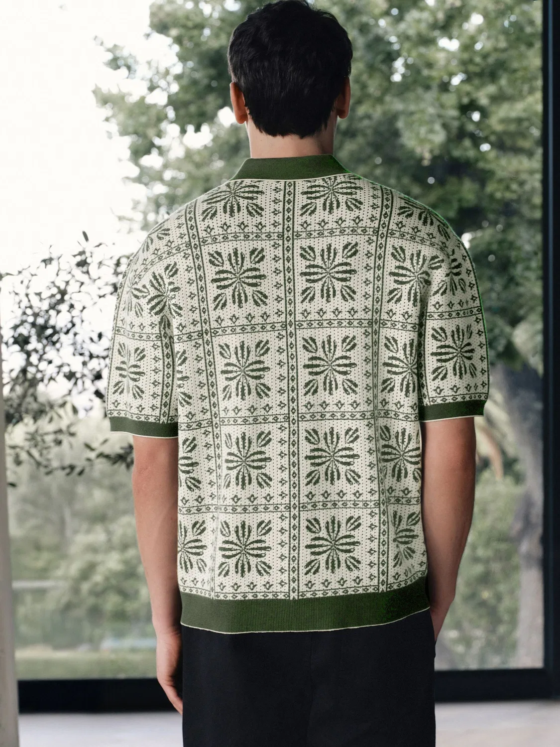 Поло с цветочным принтом, модель Floral Tile, бренд Next, белый/зеленый — фото 3