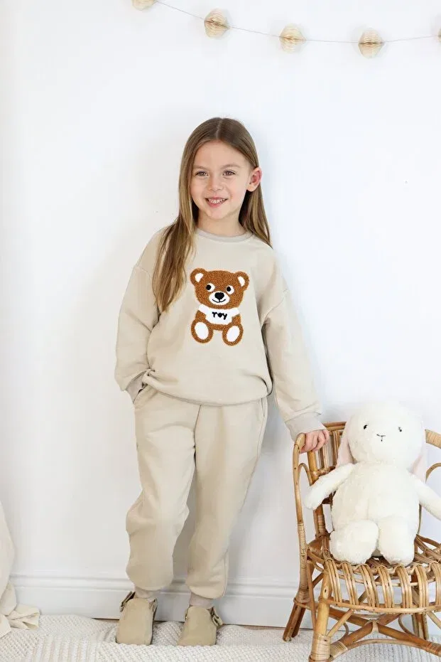 Детский комплект спортивного костюма для мальчиков с принтом Basics Harika Kids, Ecru — фото 4