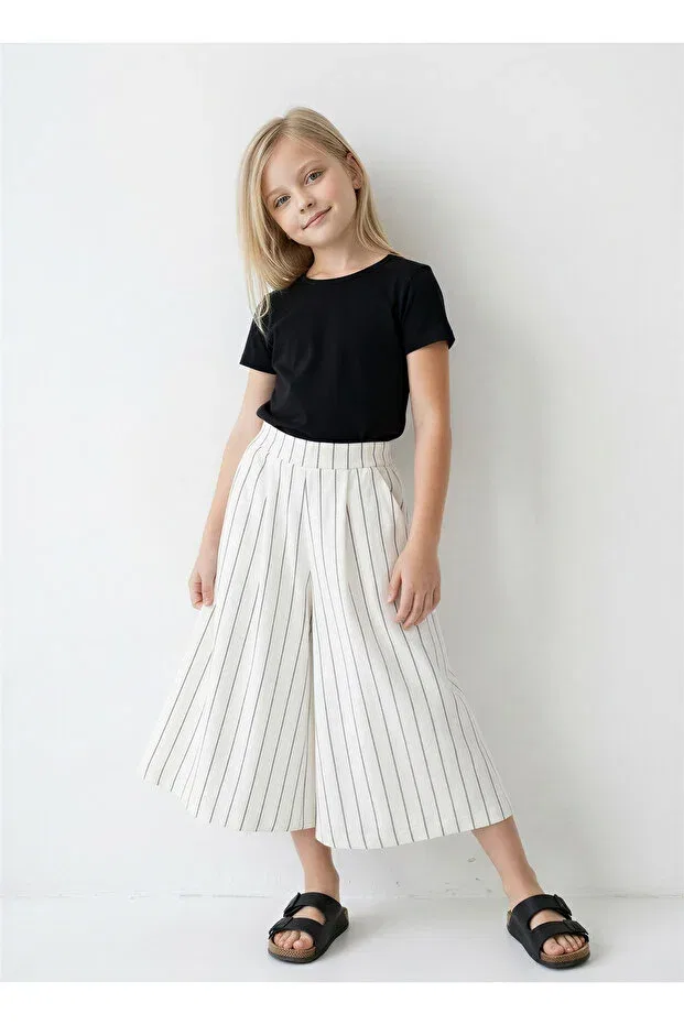 Детские широкие брюки для девочек хлопковые Catz Kids, White & Black — фото 4