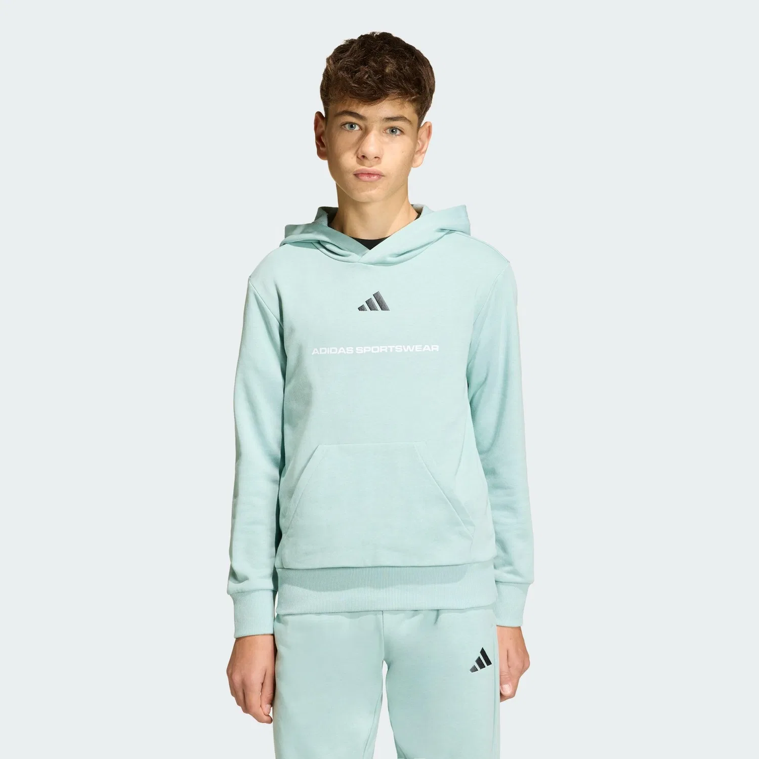 Мужское худи с принтом Slogan Fleece Adidas, Aquamaringrun Blau — фото 2