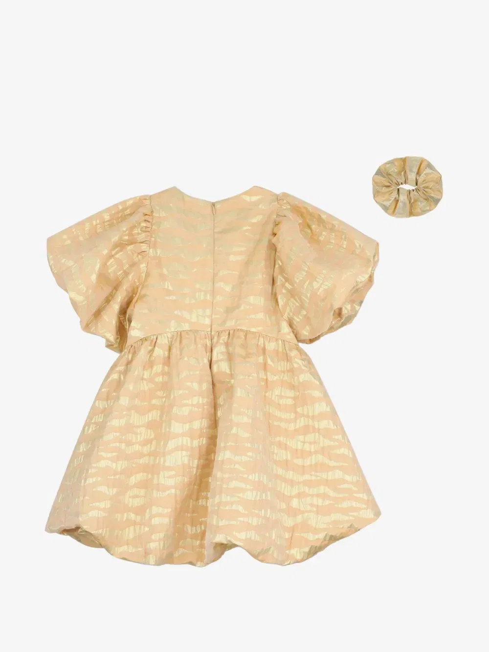 Жаккардовое платье с объемными рукавами Kenzo Kids, бежевый — фото 2