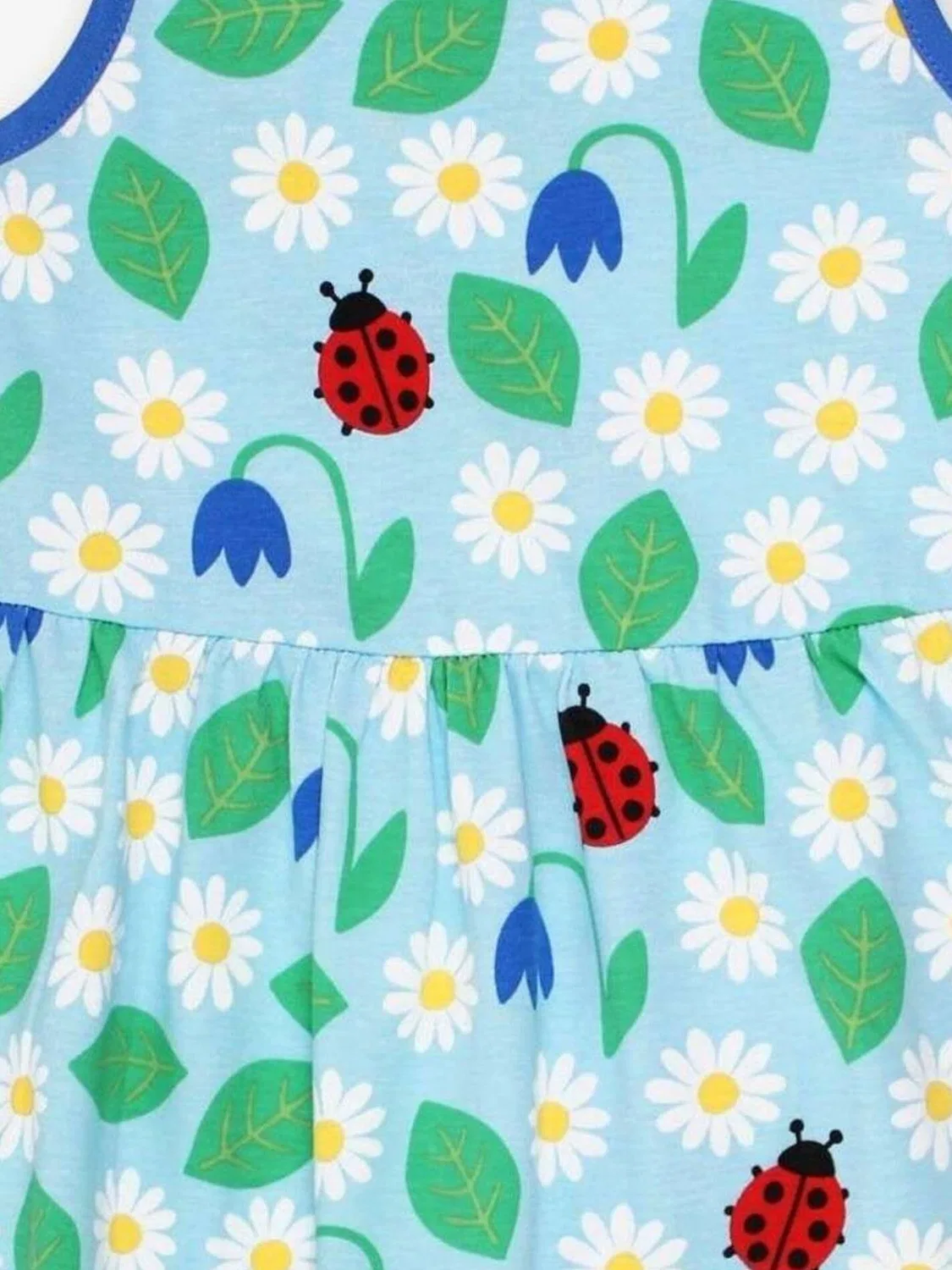 Платье Toby Tiger Bio-Baumwoll Kinder Sommerkleid mit Marienkäfer und Blumen-Druck небесно-голубого цвета — фото 2