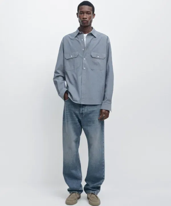 Рубашка с карманами, свободный крой, Massimo Dutti, джинсовый — фото 2
