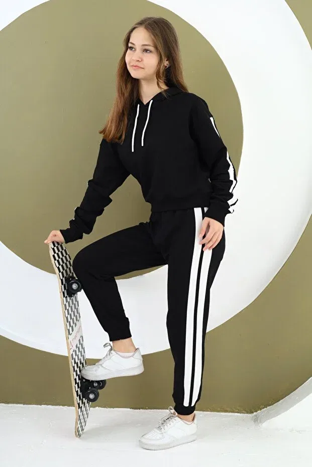 Детский спортивный комплект для девочек с принтом Oversize Jannock, Black — фото 3