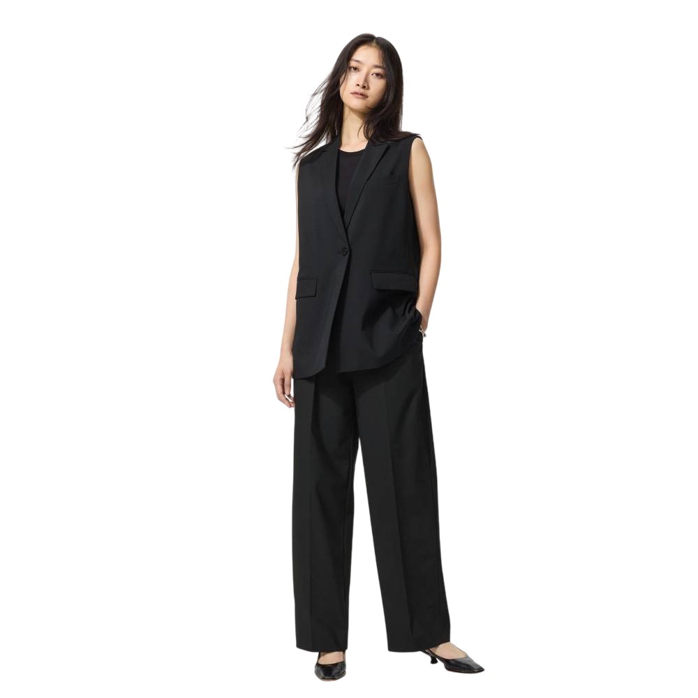 Плиссированные брюки Uniqlo Wide-leg Longer Length, 09 черный