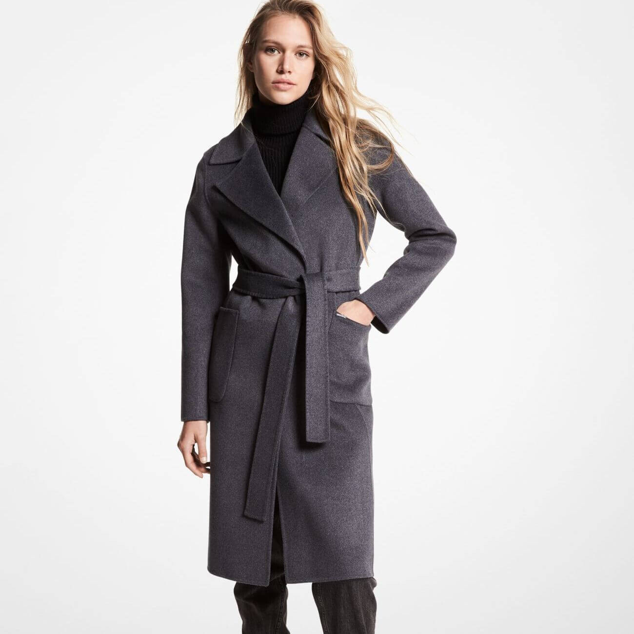 

Пальто Michael Michael Kors Wool Blend Wrap, темно-серый