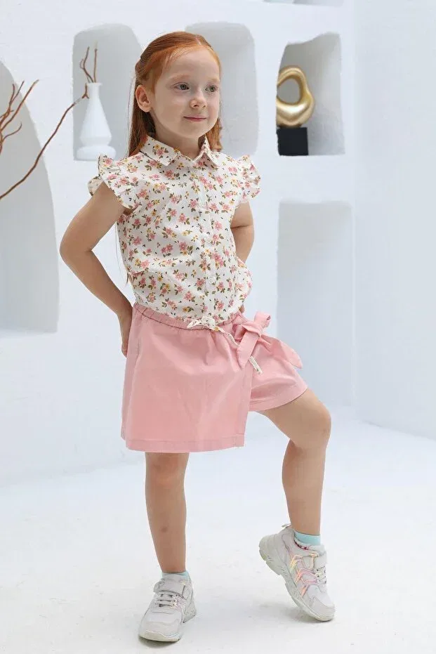 Детские шорты для девочек из габардина с бантом Mutlu Kids, Pink — фото 3