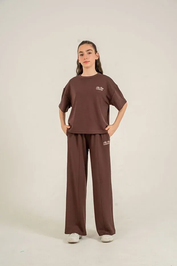 Детский комплект для девочек с вышивкой New team london Mışıl Kids, Brown