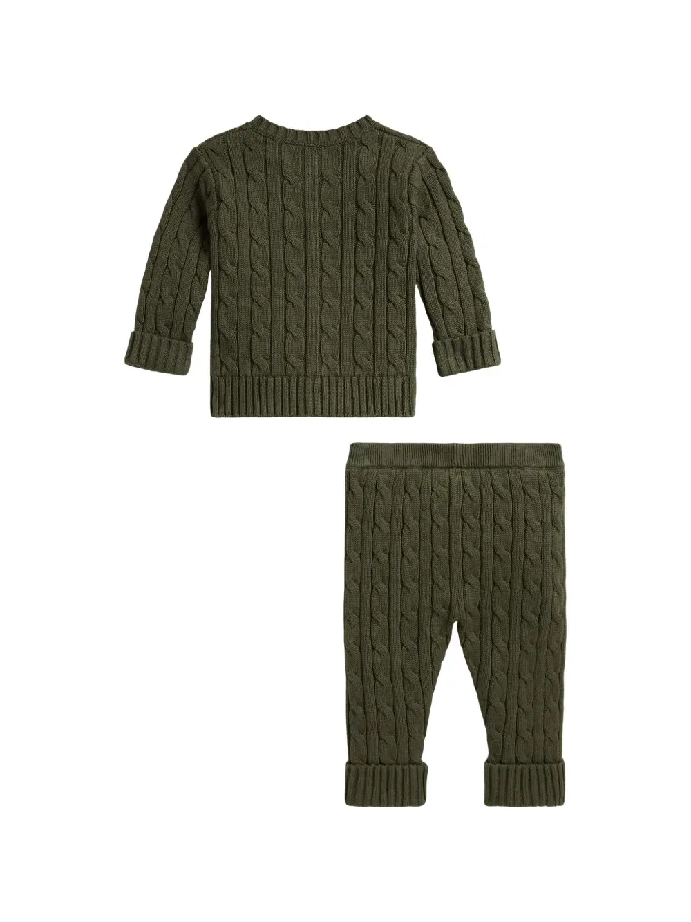 Комплект из кардигана и брюк фактурной вязки Polo Ralph Lauren Kids, зеленый — фото 2