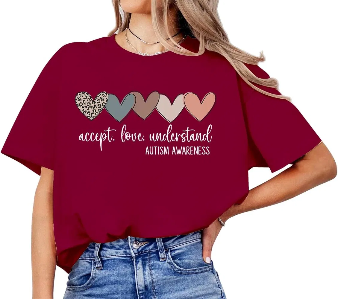 Футболка с V-образным вырезом с принтом Accept Understand Love, Claret