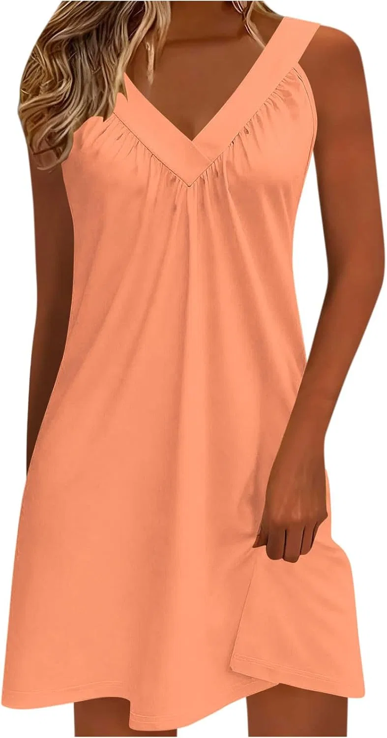 Женское летнее мини-платье с V-образным вырезом и плиссировкой, Polka Dot Print, Orange