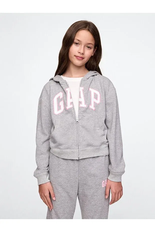 Детское худи для девочек с принтом Relaxed Logo Gap, Gray