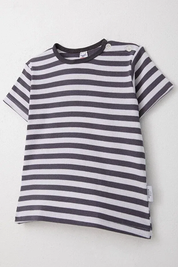 Детская футболка для мальчиков с принтом Smoked Placket Striped Breeze, Smoke Grey — фото 3