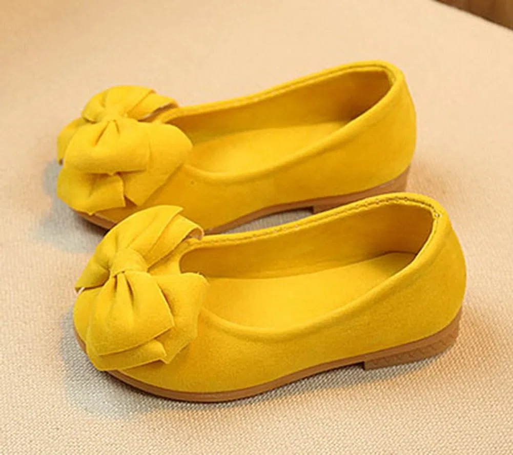 Детские балетки с бантом из искусственной замши Vokamara, Yellow — фото 3