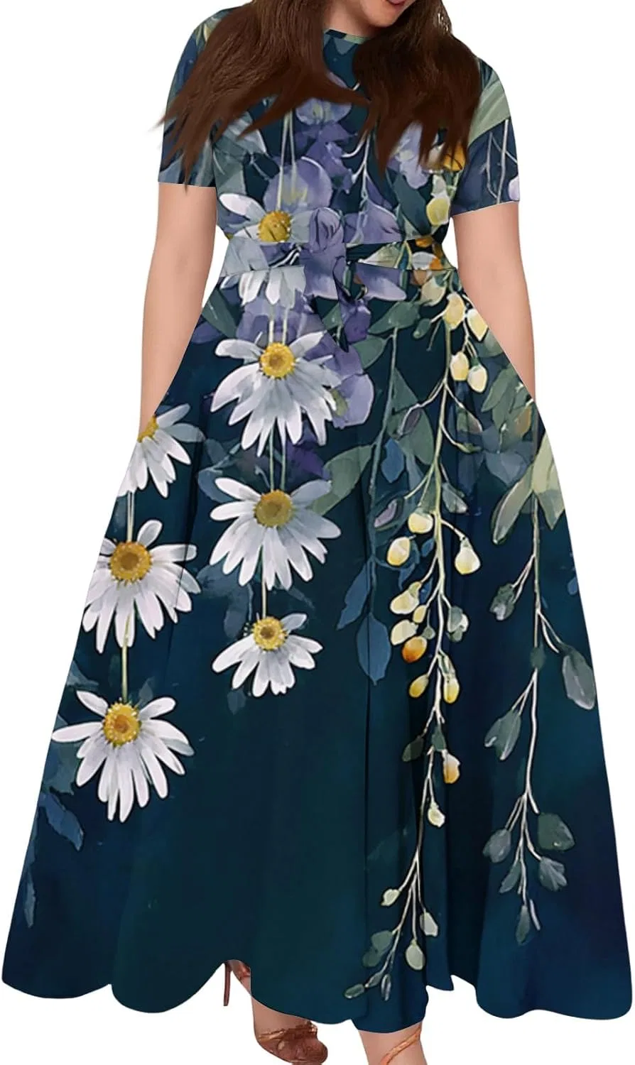 Женское повседневное платье с коротким рукавом, Royal Blue