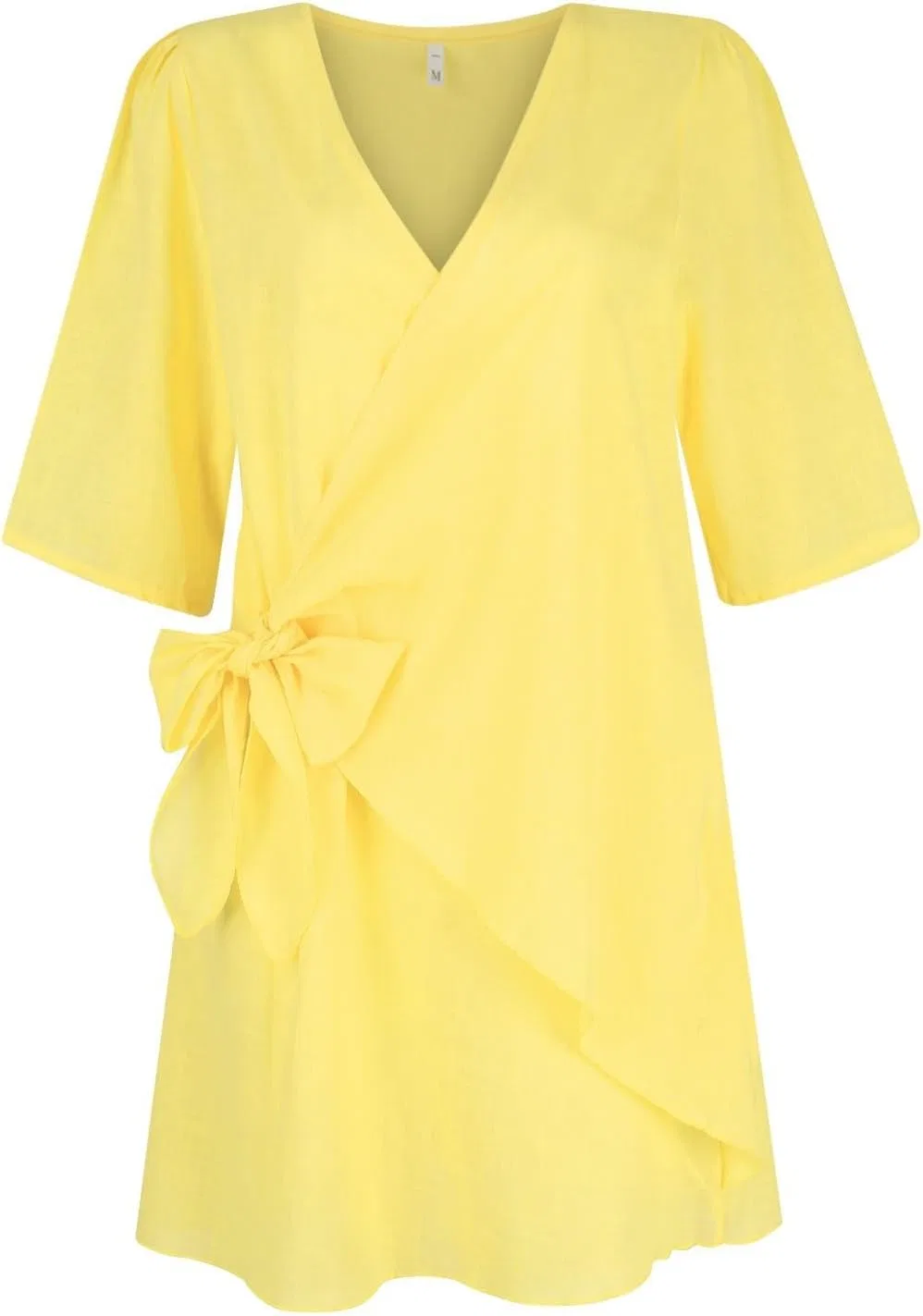 Женское хлопковое платье миди с V-образным вырезом, Yellow — фото 3