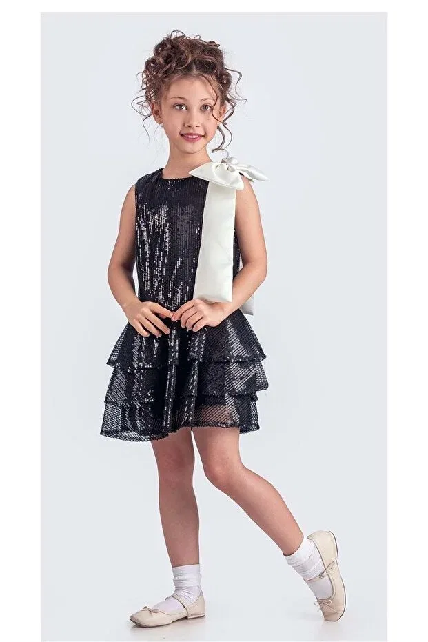 Детское платье для девочек с пайетками Collar bow sparkly sequin fabric girls evening dress m00702 Mnk Baby&Kids, Black