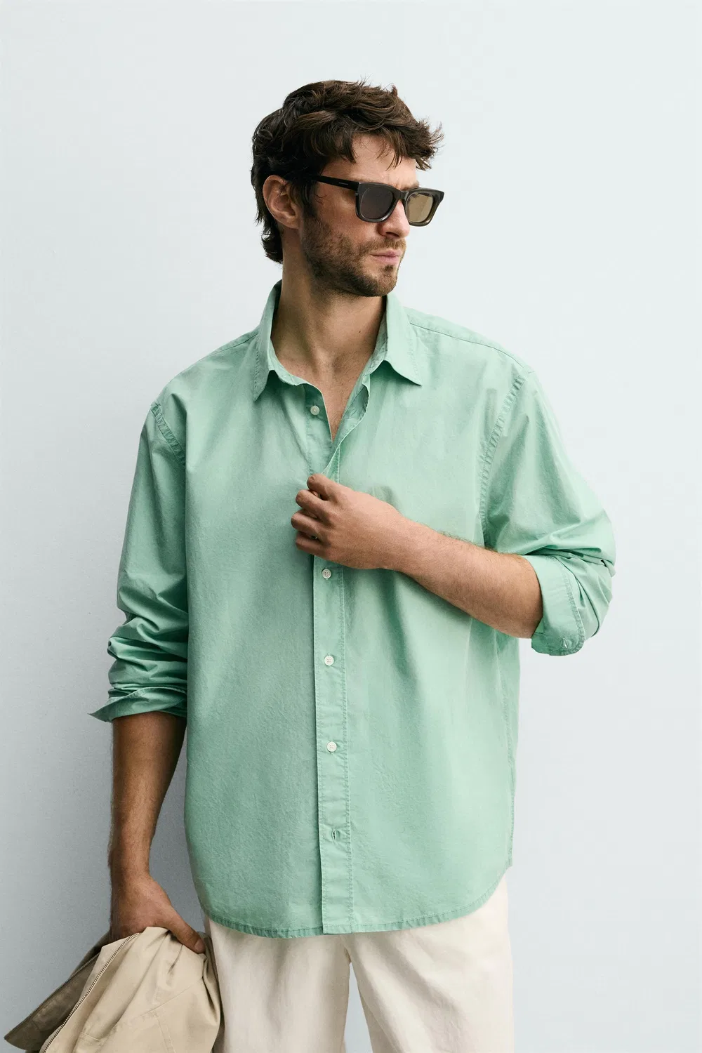 Выстиранная рубашка стандартного кроя ZARA, washed green — фото 2