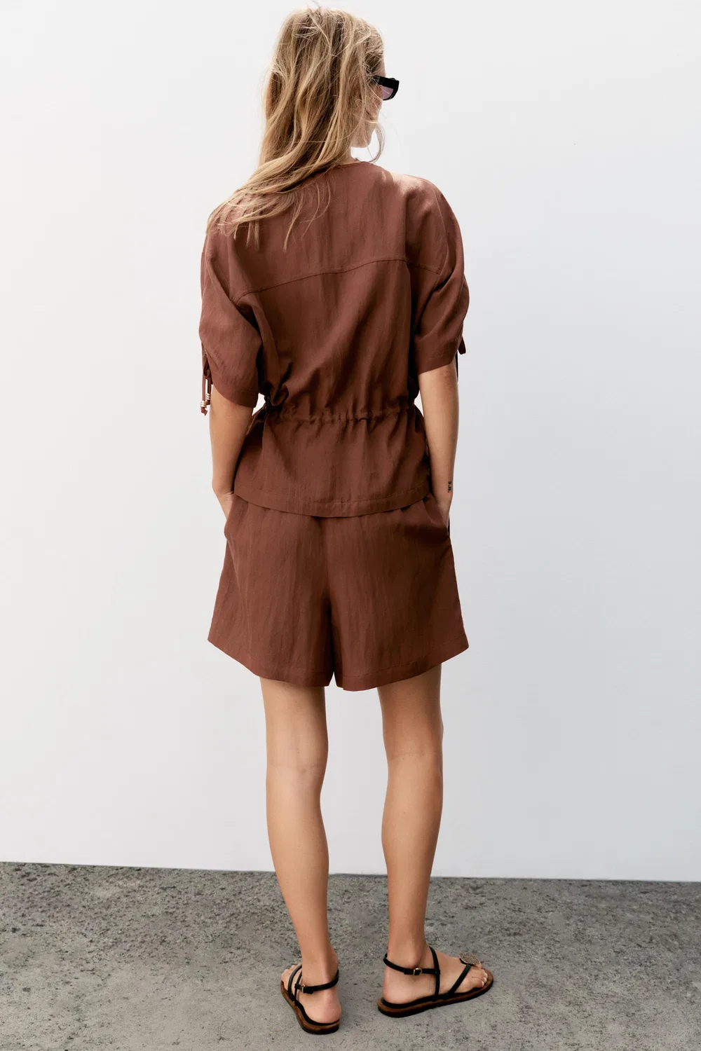 Куртка-сафари с короткими рукавами и бисером ZARA, Dark Russet — фото 4