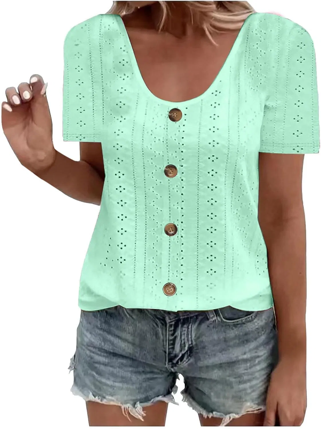 Женская свободная футболка с круглым вырезом Eyelet, Green