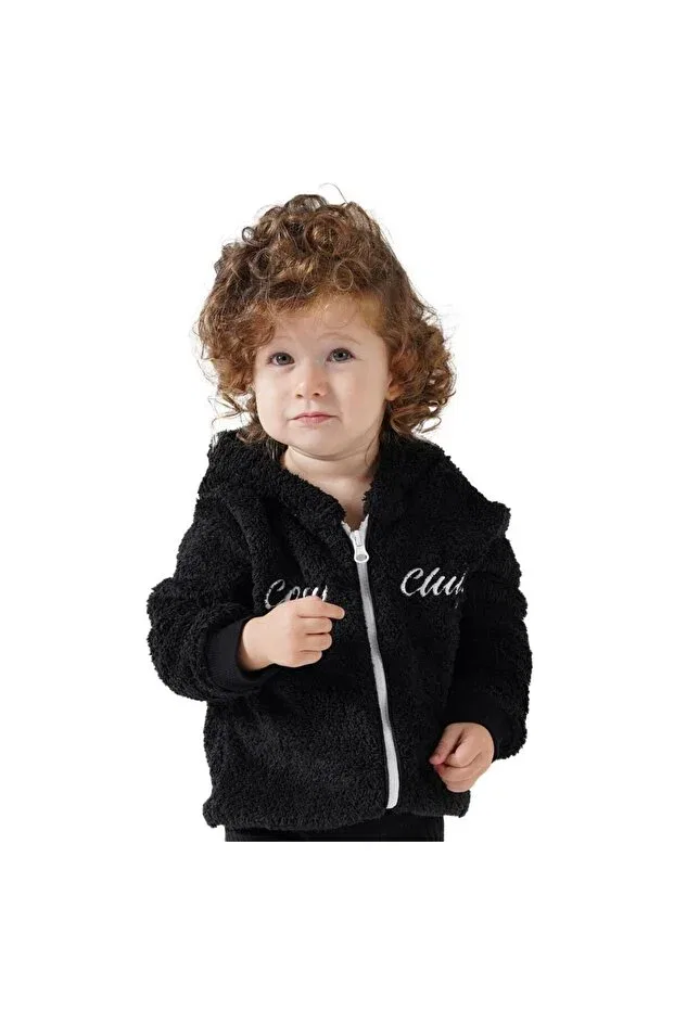 Детское платье-кардиган из плюша с капюшоном Cosy Club Shop, Black — фото 3
