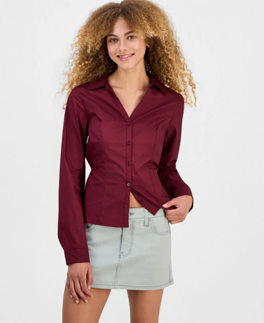 Детская рубашка с длинным рукавом и завязками на спине, модель Tie-Back Madden Girl, Windsor Wine