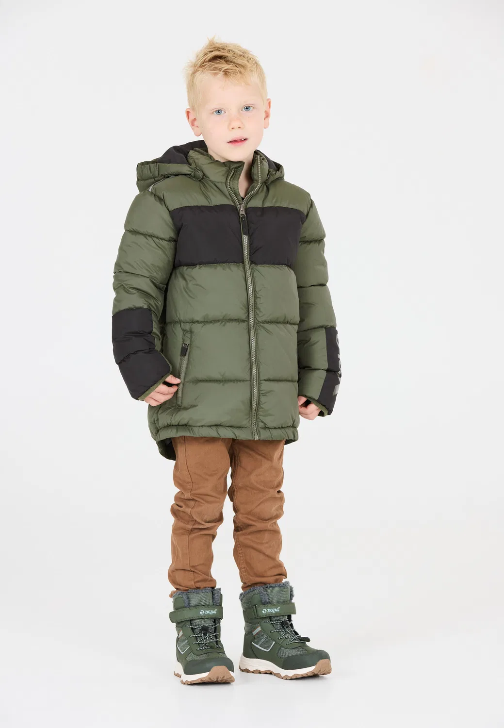Детская ветрозащитная куртка Bruno Zigzag, Dark Green / Schwarz — фото 3