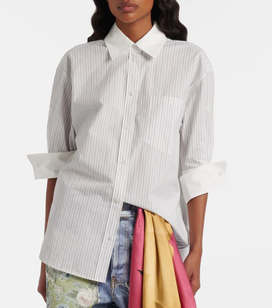 Полосатая рубашка из хлопкового поплина Acne Studios, белый — фото 2