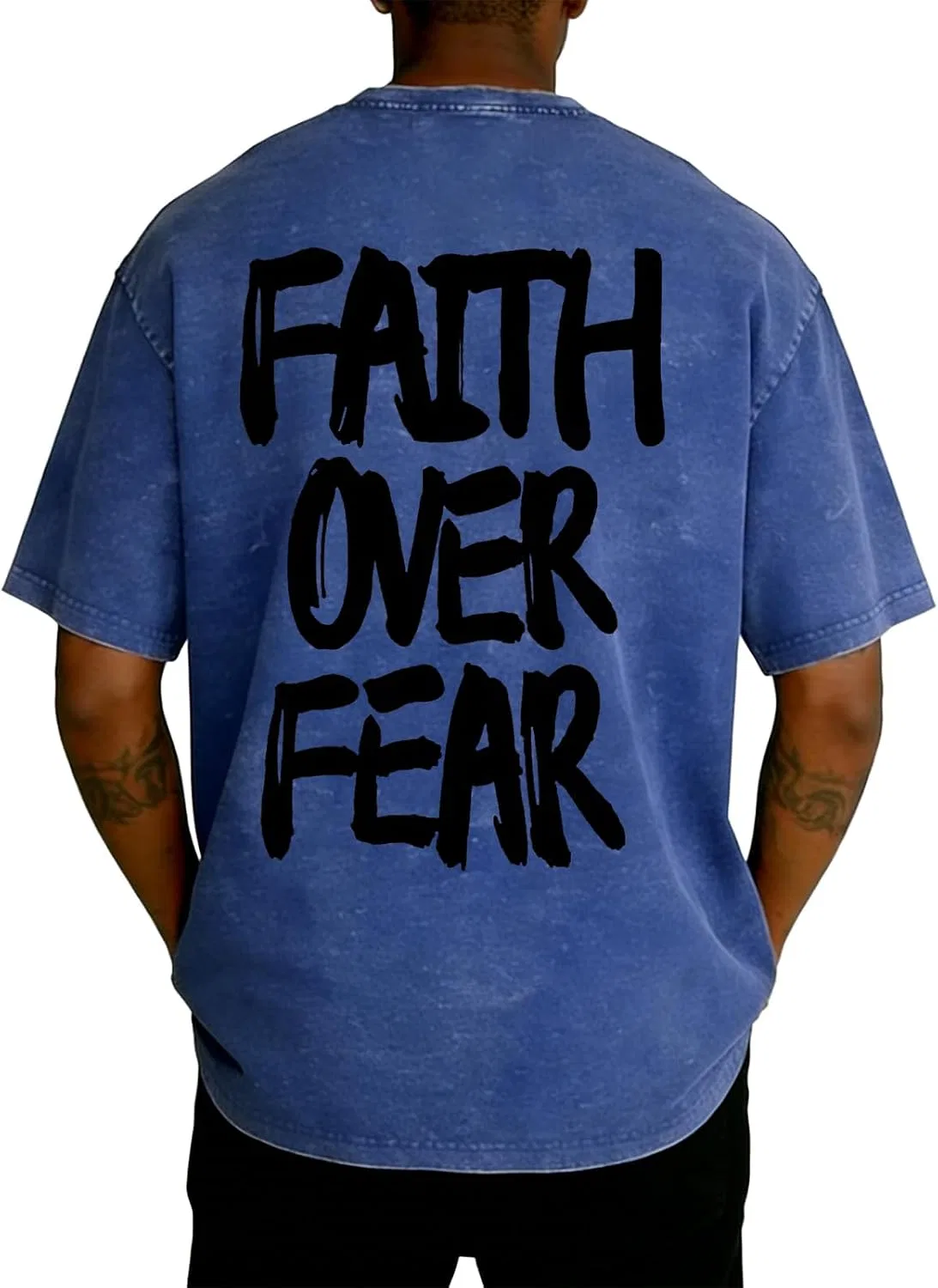 Мужская футболка с принтом Faith Over Fear, синий — фото 3