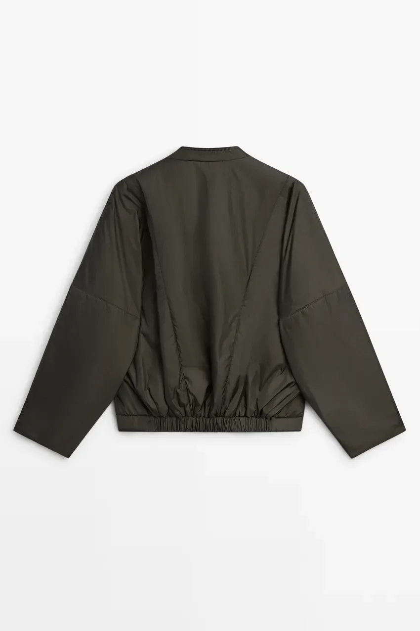 Бомбер Massimo Dutti Lightweight Quilted Jacket, хаки — фото 3