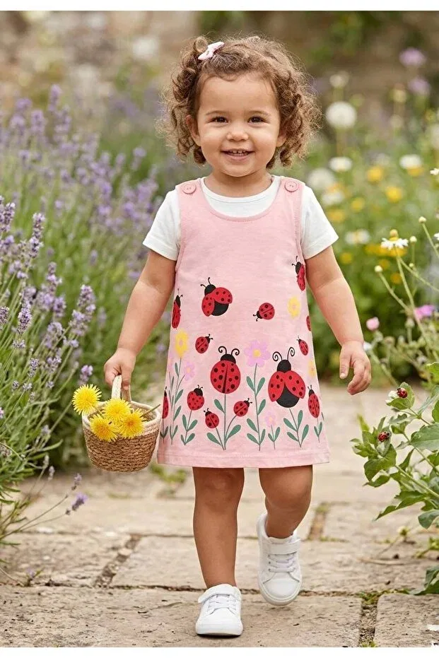 Детский комплект платьев для девочек с принтом Baby girl 2 piece dress set Milanlı Kids, Pink