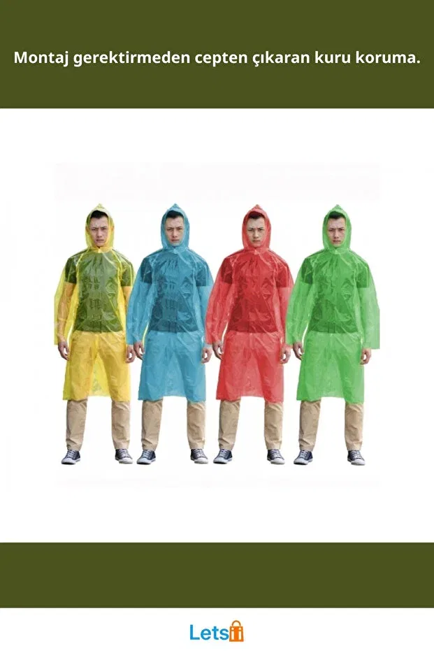 Детский дождевик с длинным рукавом Hooded nylon pocket raincoat waterproof, durable, unisex Letsii, Multicolor — фото 2