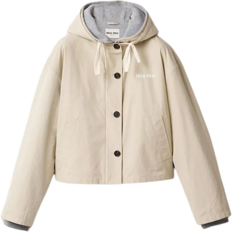 Женское пальто с капюшоном и утеплителем прямого кроя Sandy Beige MIU MIU, Sandy Beige